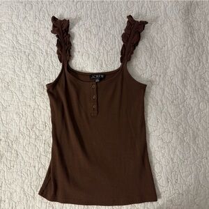 J. Crew Brown Ruffle Strap Tank Top